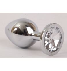 Серебристая анальная пробка с прозрачным стразом - 8,2 см. Серебристая анальная пробка с прозрачным стразом - 8,2 см.