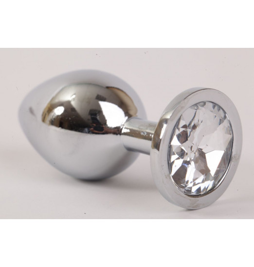 Серебристая анальная пробка с прозрачным стразом - 8,2 см.
