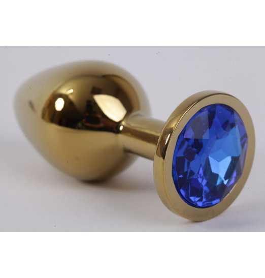 Золотистая анальная пробка с синим кристаллом - 8,2 см. Золотистая анальная пробка с синим кристаллом - 8,2 см.