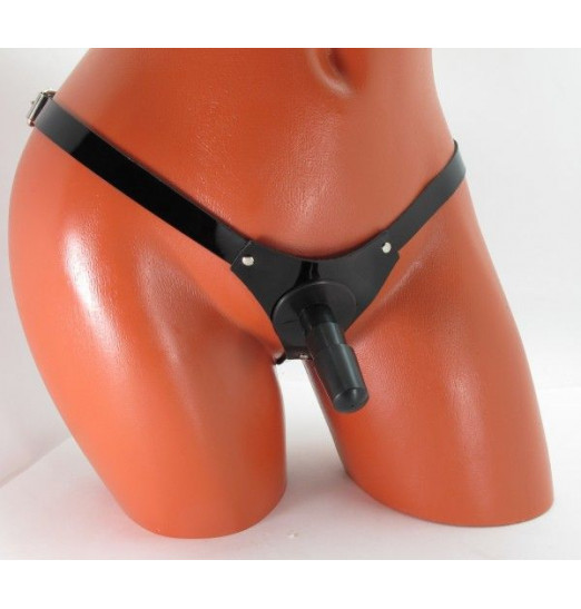 Черные кожаные трусики со штырьком