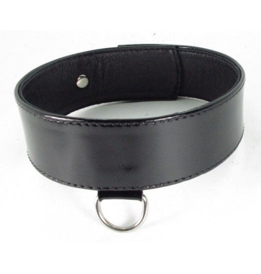 Черный лаковый ошейник на пряжке с мягким подкладом