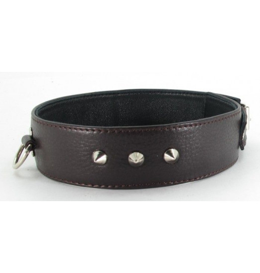 Коричневый кожаный ошейник с кольцом увеличенного размера