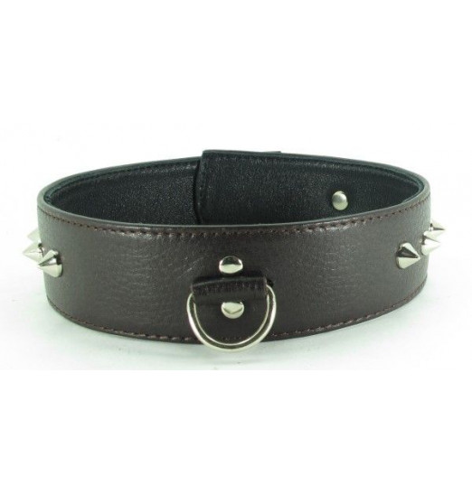 Коричневый кожаный ошейник с кольцом увеличенного размера