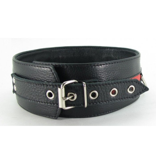 Черно-красный кожаный ошейник увеличенного размера с кольцом Черно-красный кожаный ошейник увеличенного размера с кольцом