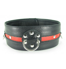 Черно-красный кожаный ошейник увеличенного размера с кольцом