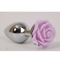 Серебристая анальная пробка с сиреневой розой - 7,6 см. Серебристая анальная пробка с сиреневой розой - 7,6 см.