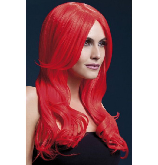 Красный парик с длинной челкой Khloe