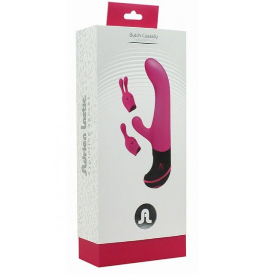 Ярко-розовый вибратор Butch Cassidy с клиторальным стимулятором и насадками к нему - 20 см. Ярко-розовый вибратор Butch Cassidy с клиторальным стимулятором и насадками к нему - 20 см.