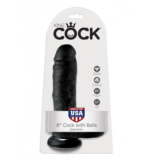 Чёрный фаллоимитатор 8  Cock with Balls - 21,3 см.
