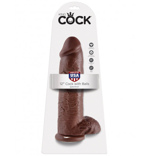 Коричневый фаллоимитатор-гигант 12  Cock with Balls - 30,5 см.