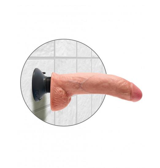 Телесный виброфаллос со съемной присоской 9  Vibrating Cock with Balls - 22,9 см.