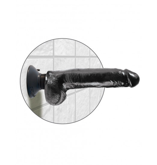 Чёрный виброфаллос со съемной присоской 9  Vibrating Cock with Balls - 22,9 см.