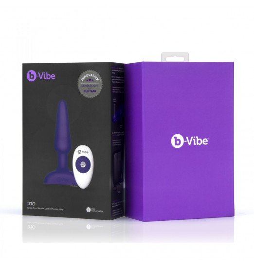 Фиолетовая анальная вибропробка с 3 источниками вибрации TRIO REMOTE CONTROL PLUG  PURPLE - 13,5 см.