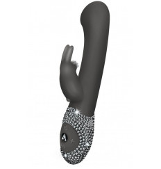 Чёрный вибратор The G-spot Rabbit со стразами на рукояти - 22 см.