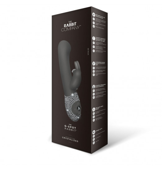 Чёрный вибратор The G-spot Rabbit со стразами на рукояти - 22 см.