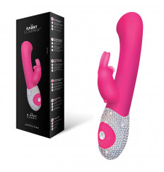 Розовый вибромассажёр The G-spot Rabbit с украшенной стразами рукоятью - 22 см.