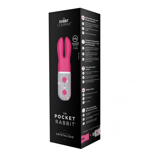 Розовый вибратор с ушками The Pocket Rabbit, украшенный кристаллами