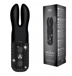 Чёрный вибратор с ушками The Pocket Rabbit, украшенный кристаллами