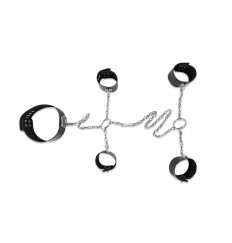 Набор для фиксации: наручники, оковы и ошейник, соединённые цепями и кольцами