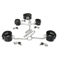 Набор для фиксации: наручники, оковы и ошейник, соединённые цепями и кольцами