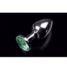 Маленькая серебристая анальная пробка с круглым кончиком и изумрудным кристаллом - 7 см.