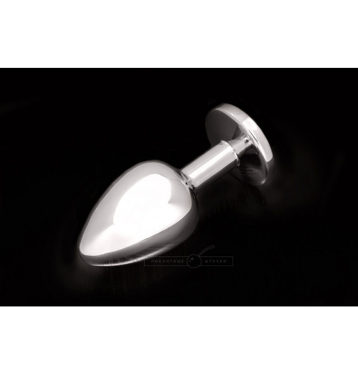 Большая серебристая анальная пробка с круглым кончиком и ярким голубым кристаллом - 9 см.