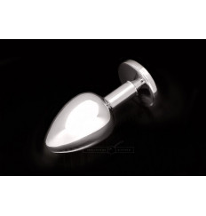 Большая серебристая анальная пробка с круглым кончиком и жёлтым кристаллом - 9 см.