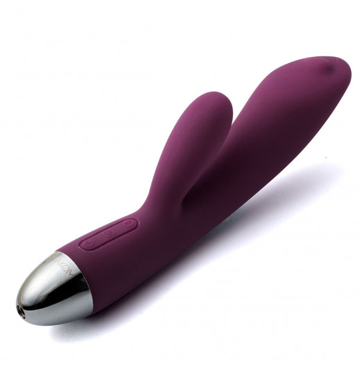 Фиолетовый вибратор Trysta с клиторальным отростком и движущимся шариком в кончике - 18,6 см.