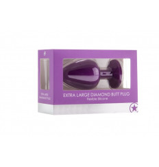 Фиолетовая анальная пробка OUCH! Extra Large Diamond Butt Plug с кристаллом - 9,3 см.