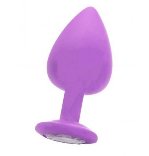Фиолетовая анальная пробка OUCH! Extra Large Diamond Butt Plug с кристаллом - 9,3 см.