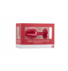 Большая красная анальная пробка OUCH! Large Diamond Butt Plug с кристаллом - 8 см.