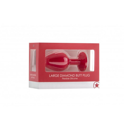 Большая красная анальная пробка OUCH! Large Diamond Butt Plug с кристаллом - 8 см.