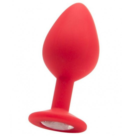 Большая красная анальная пробка OUCH! Large Diamond Butt Plug с кристаллом - 8 см.