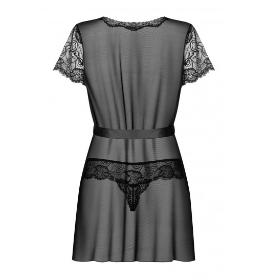 Полупрозрачный коротенький пеньюар с пояском и кружевными рукавчиками