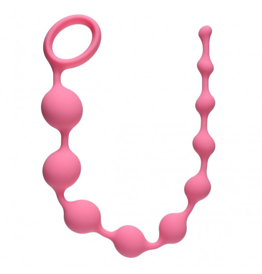 Розовая анальная цепочка Long Pleasure Chain - 35 см.