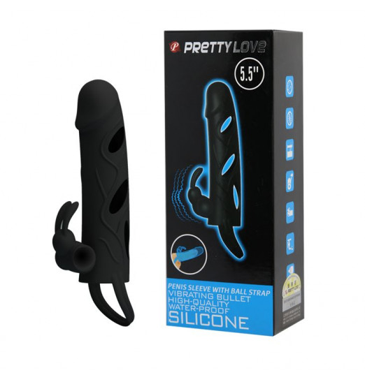 Чёрная насадка с клиторальным вибростимулятором и закрытой головкой - 14 см.