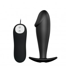 Чёрный анальный вибромассажер с пультом управления - 10 см.