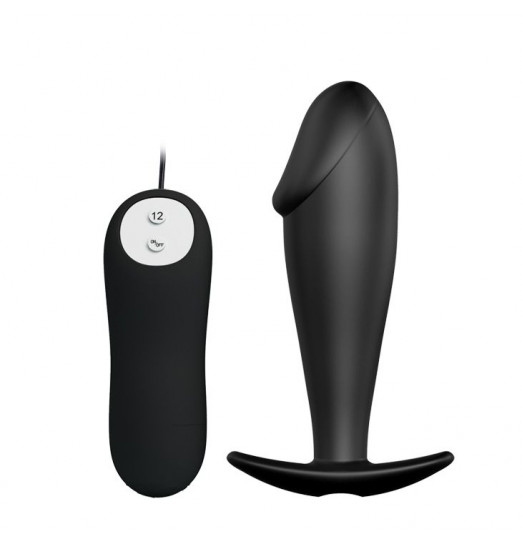 Чёрный анальный вибромассажер с пультом управления - 10 см. Чёрный анальный вибромассажер с пультом управления - 10 см.
