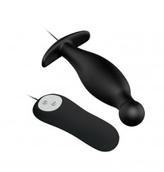 Чёрный анальный вибромассажер с пультом управления - 11,7 см.