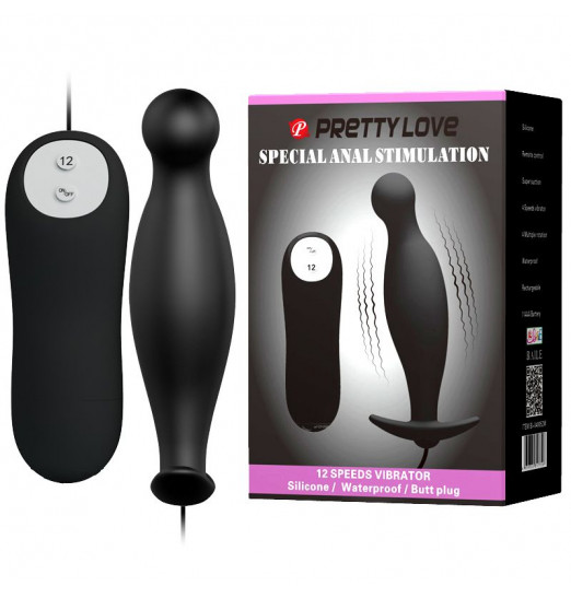Чёрный анальный вибромассажер с пультом управления - 11,7 см.