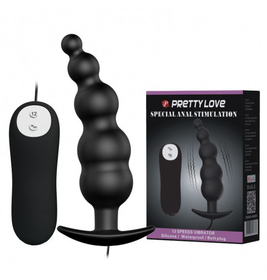 Черная анальная виброцепочка с пультом управления - 11,8 см.