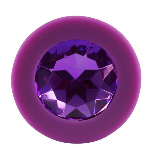 Фиолетовая анальная пробка с кристаллом - 8 см.