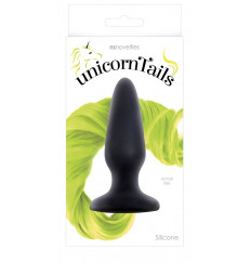 Чёрная анальная пробка с неоново-жёлтым хвостом Unicorn Tails Yellow - 9,9 см.
