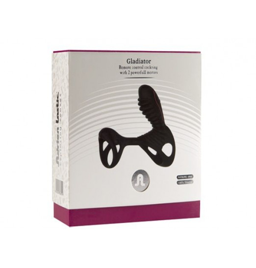 Чёрная насадка на фаллос Gladiator + LRS  с трехкнопочным пультом управления