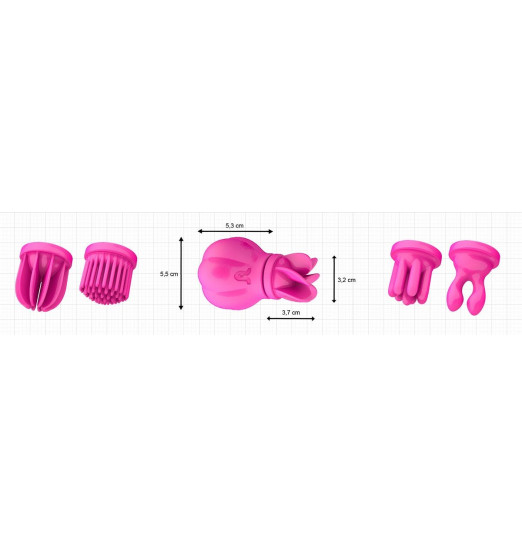 Розовый клиторальный стимулятор Caress с 5 заменяемыми насадками