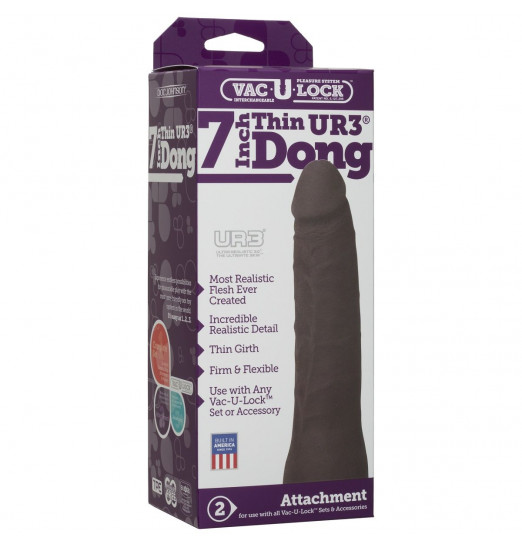 Реалистичная темнокожая насадка Vac-U-Lock 7  ULTRASKYN Thin Dong - 19 см.