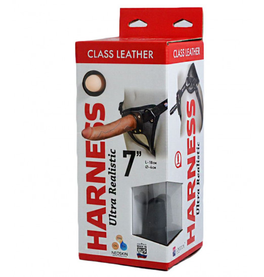 Насадка-фаллоимитатор на кожаных трусиках Harness Ultra Realistic 7  - 18 см.