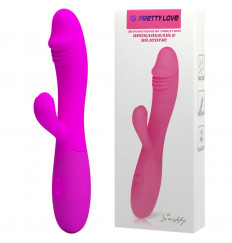 Лиловый перезаряжаемый вибратор Snappy с клиторальным отростком - 19,5 см.