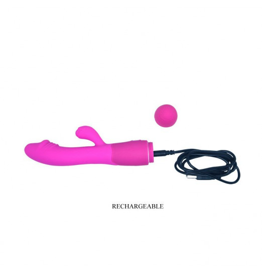 Лиловый перезаряжаемый вибратор Snappy с клиторальным отростком - 19,5 см.