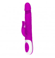 Перезаряжаемый вибратор Adrian с rolling-функцией и клиторальным отростком - 26,7 см.